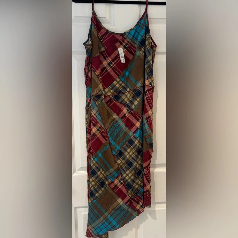 Asymmetrical Plaid Dress in Red and Blue - Picture 1 of 2